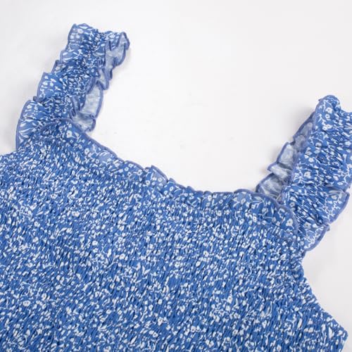 Image of Scarlet Darkness Blue and White Floral Dress for Women A Line Sundress Flowy Summer Dress Blue L