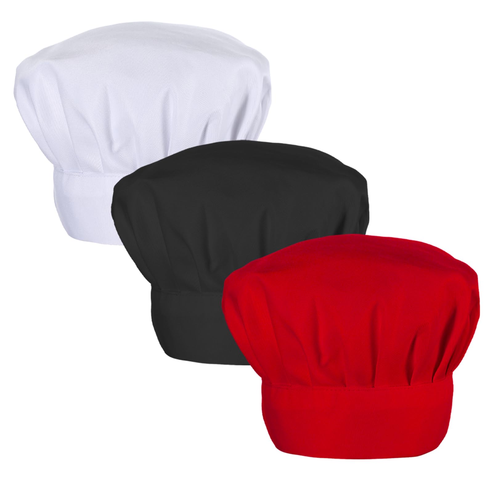 Teaaha 3 czapki kucharskie, uniseks, regulowana, dla dorosłych, mężczyzn i kobiet, do restauracji, gotowania, grilla, pieczenia, mundurek kuchenny (czarny, biały, burgundowy)