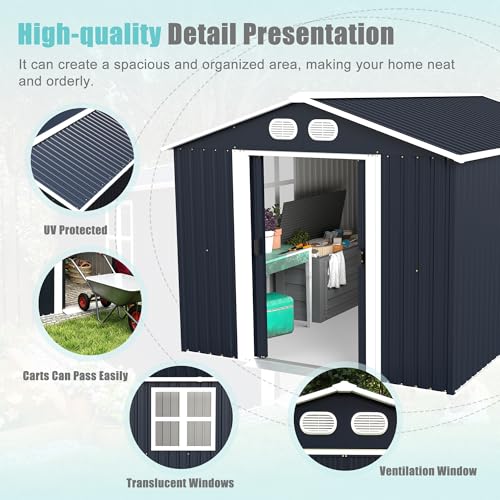 Image of KEIKI 8x12 FT Outdoor Storage Shed, Heavy-Duty Metal Shed with Lockable Doors & Air Vents, Weather-Resistant Garden Tool Storage for Backyard Patio, Dark Gray
