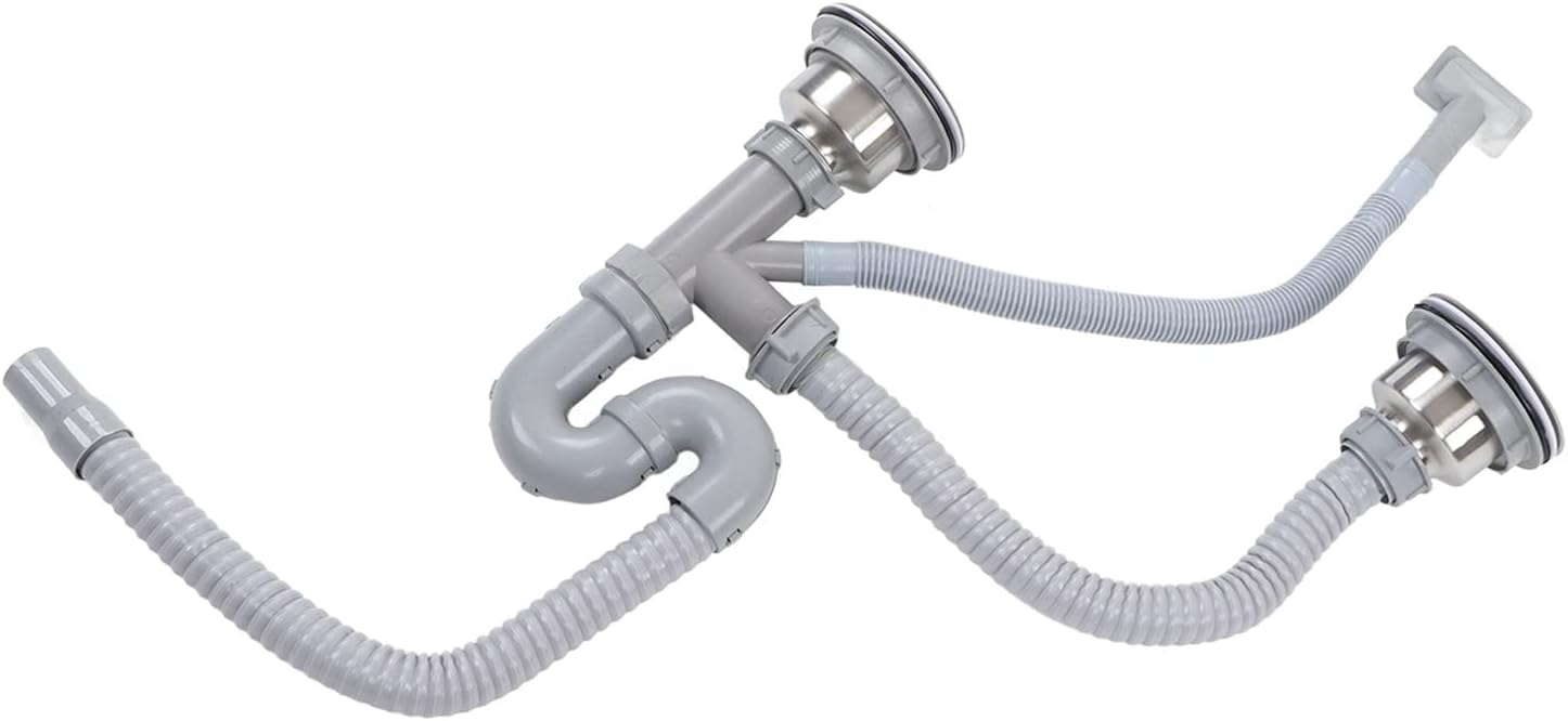 Naroote Bathroom Sink Drain Kit, Kitchen Sink Drain Kit Sink Drain and Pipe Set, Double Drains Kitchen Sink Drainer Pipe S Bent Double Bowl Sink Drain for Kitchen, Bathroom, Restroom