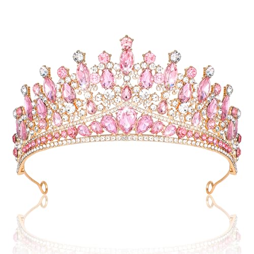 CAVETEE Birthday Crowns for Girls Pink Tiaras and Crowns for Women and Girls Princess Crown and Tiara for Birthday Queen Parties Pageant Prom