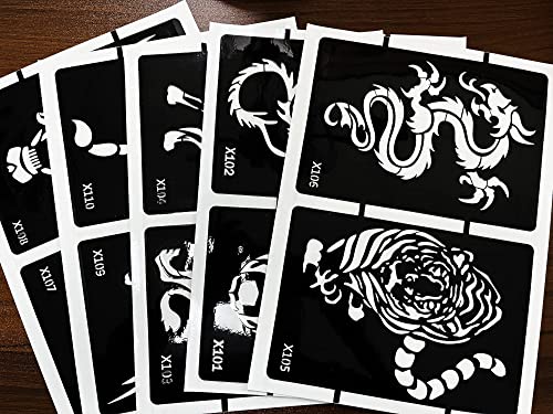 Kotbs 5 Sheets Henna Tattoo Stencil Kit Animals Pattern, 10Pcs Large Tiger Dragon Wolf Eagle Scorpion Temporary Glitter Airbrush Tattoo Stencils Tattoo Stickers For Body Arm Leg Paint Body Art #TOP6