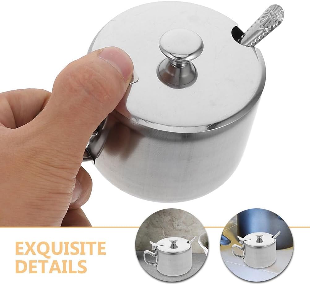 Stainless Steel Sugar Bowls Set of 3 with Lids and Spoons Multi-Purpose Condiment Containers for Kitchen Countertop Storage Sugar Salt Pepper Spice Bowls 3.54X2.75X2.55 Inch