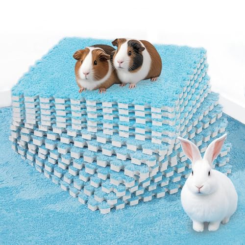BNOSDM 12Pcs Guinea Pig Plush Pads, Reusable Rabbit Sleeping Floor Mats with Edging, Washable Guinea Pig Fleece Cage Liners, Soft Warm Bunny Bedding, Cage Pad for Small Animals (11.8", Blue)