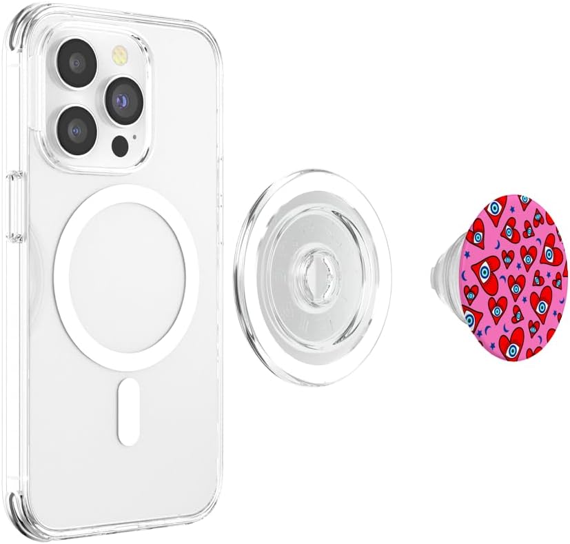 Evil Eye Pattern-Blue Evil Eye Hearts Valentines Day Pattern PopSockets MagSafe PopGrip for iPhone
