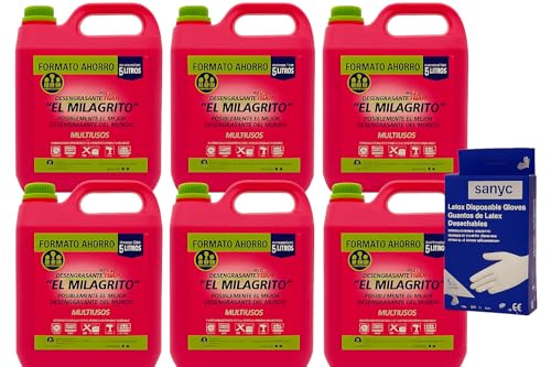 Desengrasante El Milagrito 5 Litros (6) + Guantes de Latex 10 unidades Sanyc