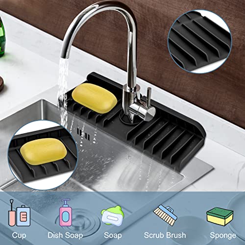 Aeoozgr Kitchen Sink Splash Guard, Silicone Sink Faucet Mat, Sink Draining Pad Behind Faucet, Kitchen Sink Accessories, Faucet Absorbent Mat, Bathroom Faucet Water Catcher Mat (Black) #TOP2