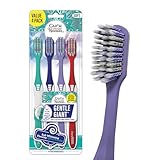 GuruNanda Gentle Giant Toothbrush with Dual Action Flossing Spiral Bristles, Non-Slip Ergo Dexa Grip, Helps in Teeth Whitening, BPA Free, (4 Count)