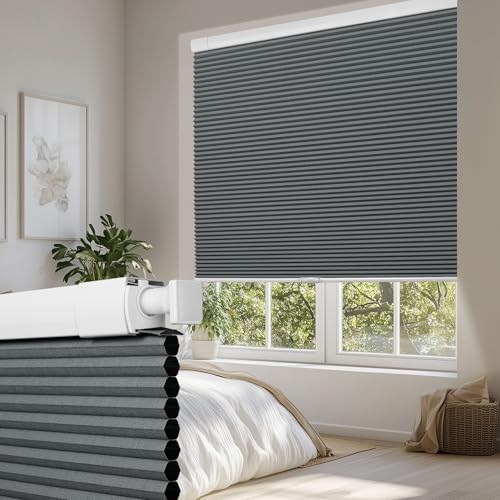 BERISSA No Drill No Tools Cordless Cellular Shades,Classic Solid Fabrics Honeycomb Blinds for...