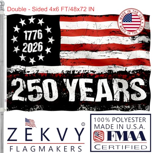 250 Anniversary USA Flag 4x6 Made in USA- Double Sided 3-Ply 250 year american anniversary flag Heavy Duty - UV Protection & Fade Resistant & 2 Brass Grommets - usa 250th anniversary merchandise