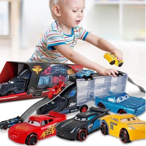 Image of Car Truck Toy Transport Toy for Kids 7-in-1 Big Unbreakable Carrier Truck with Die-Cast Alloy Metal 6 Cars Playset for Kids, Multicolor