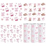Coquettte Bows UV DTF Stickers - 4 Sheets Pink Bow Cherry Uvdtf Mug Wraps for 20 oz Glass Water Bottle, Cowboy Hat Boots Transfer Sticker Decals DIY Coffee Cups Laptop Craft Decorations Gift for Women