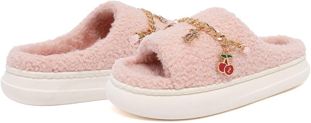 Juicy Couture Women's Faux Fur Slide Sandal Slippers, Open Toe, Comfortable Indoor Outdoor House Shoes - Image 6