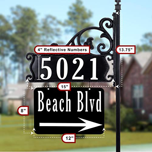 Address America Usa Handcrafted Boardwalk Customized Home Address Sign With Large Name Rider, Double-Sided, Reflective - Personalized Address Plaques For High Visibility - 47” Pole - Np #TOP7