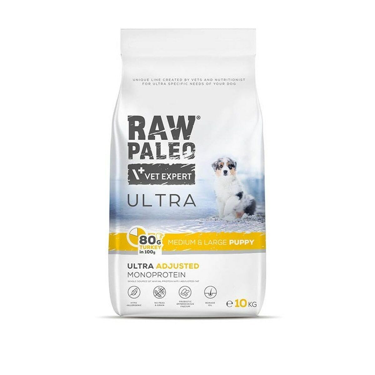 VETEXPERT Raw Paleo Ultra Turkey Puppy Medium/Large - Sucha Karma z Indykiem dla Szczeniąt Ras Średnich i Dużych 10 kg