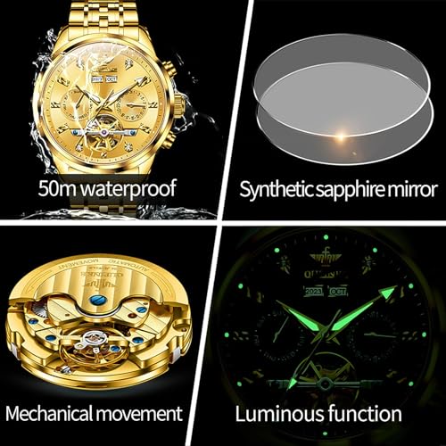Image of OUPINKE Men Skeleton Watch Automatic Mechanical Luxury Dress Waterproof Sapphire Crystal Wrist Watches for Men