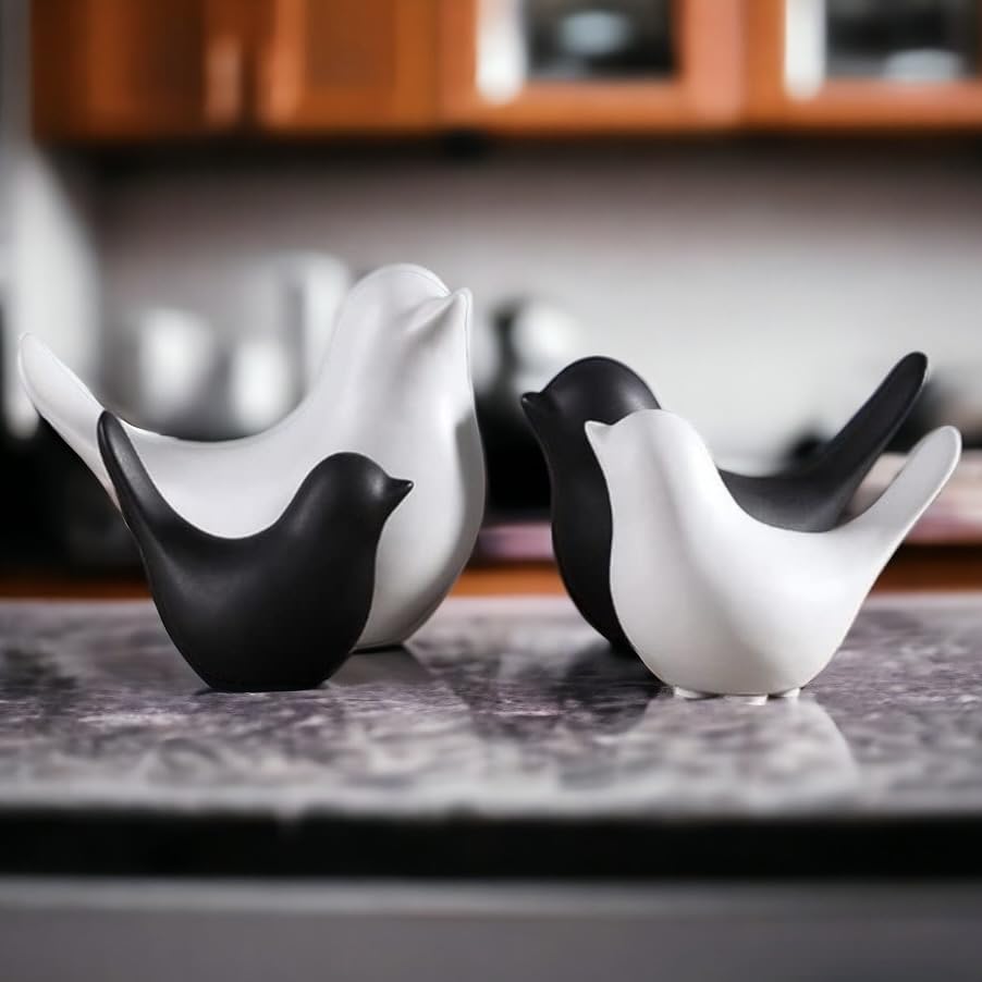 Image of Ceramic Birds Figurines Ceramic Blessing Birds Figurine Home Decorations Accessories Set of 4 (2 Black and 2 White)