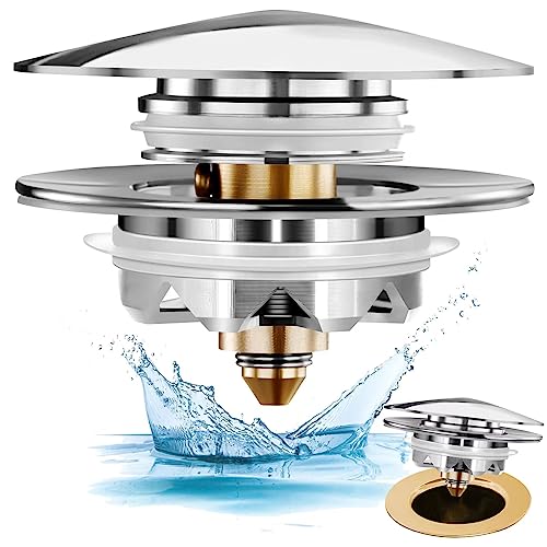 Anlige Universal Tub Stopper Bathtub Drain, Pop Up Bathtub Drain Plug And Cover, Replaces Bath Tub Lift And Turn, Tip-Toe And Trip Lever, Easy To Install And Clean, All Brass Plating Process #TOP28