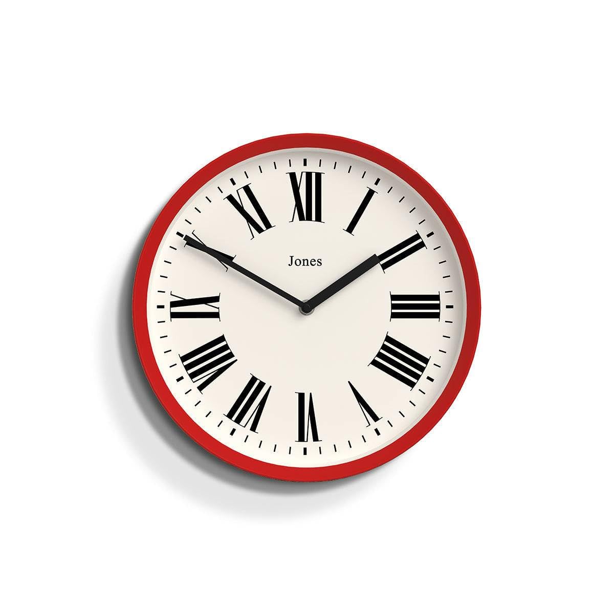 Jones Clocks ® Heartbeat Red Wall Clock | 30cm | Red | Contemporary Roman Numeral Clock for Kitchen or Living Room
