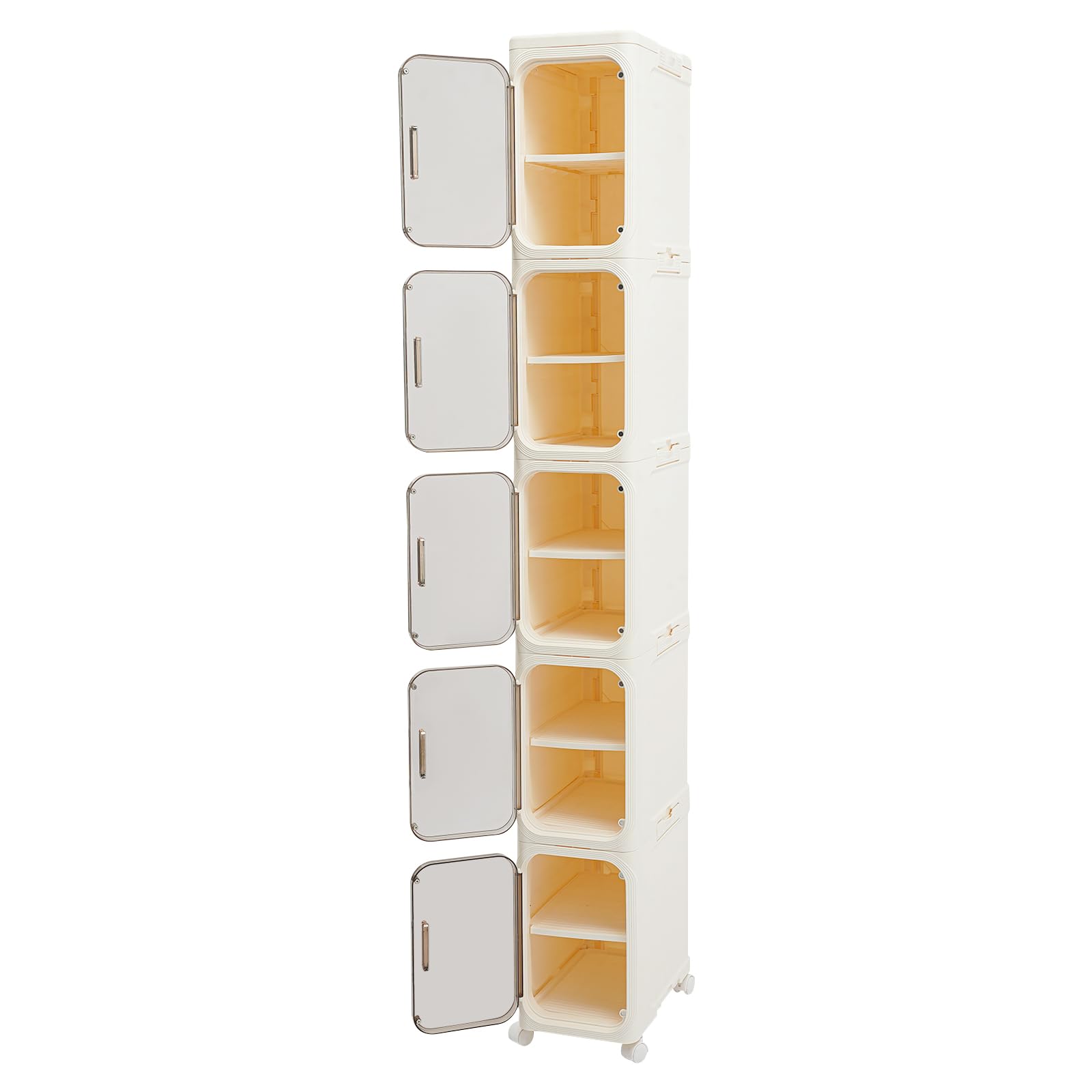 Armoire de niche étroite à 5 compartiments avec compartiments et roulettes, en plastique, peu encombrante, empilable, pour petites salles de bains, 21 x 34 x 157 cm