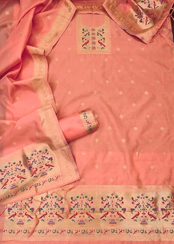 Image of DEVANGI Women's Banarasi Silk Unstitched Salwar Suit Dress Material With Dupatta