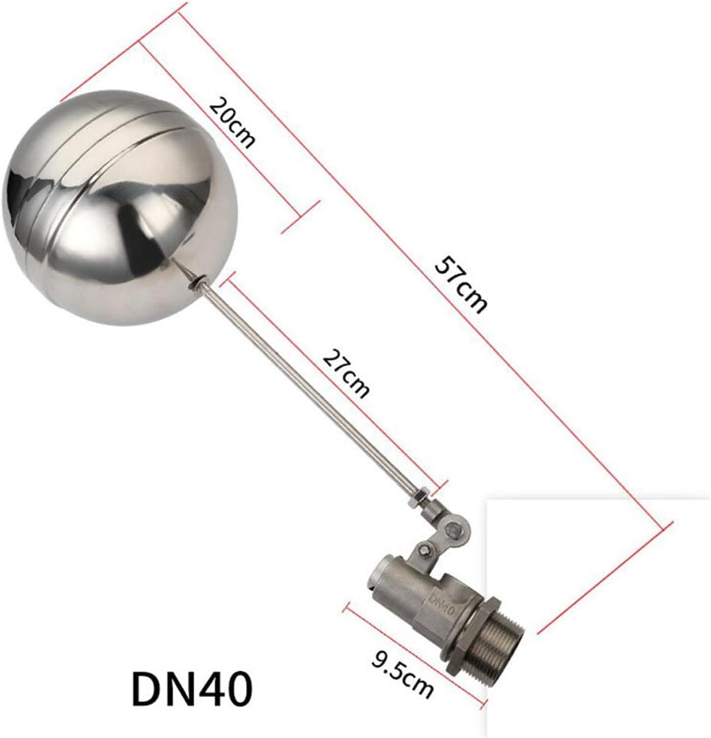 Float Valve,Tank Float,Float Valve Ball Floating Valve Large, DN40 Cold and Hot Water Tank Liquid Level Regulator Stainless Steel