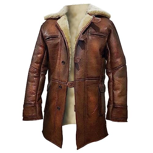 Men's Warm Bane Bronze Ginger Brown Real Shearling Leather Coat for Cold Weather