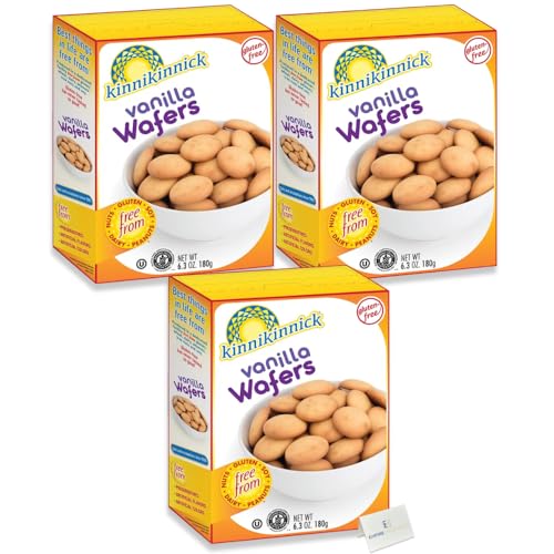 Kinnikinnick Gluten Free Vanilla Wafer Cookies Pack of 3, Dairy Free, Nut Free, Soy Free Vanilla Wafers Gluten-Free Celiac Friendly Snacks (3 x 180 gram Boxes)