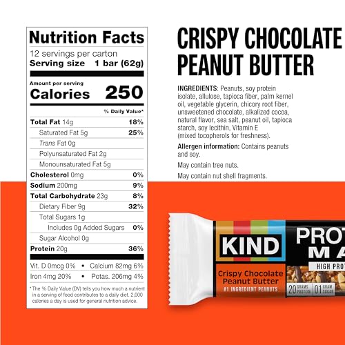 Image of KIND Protein MAX Crispy Chocolate Peanut Butter Snack Bars, 20g of Protein, Keto Friendly, 1g of Sugar Per Bar, Gluten Free, 12 Count Box