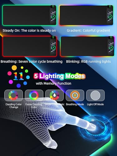 Image of Wireless Charging Mouse Pad, 31.5 inchx11.81 inch XL Gaming Mousepad with 11 RGB Colors & 5 Lighting Modes, Home Office Large Desk Pad, Ultra-Smooth Surface, Non-Slip, Waterproof Keyboard Pad Black Desk Mat