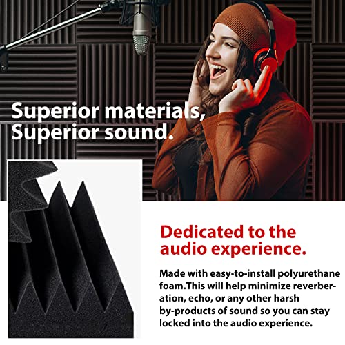 FONESO Acoustic Foam Panels, Sound Proof Foam Panels for Walls, High Desnsity Studio Soundproofing Wedges - Fire Resistant & Noise Absorbing for Studio, Office, Home (Black, 1"x12"x12" 12Pack) - Image 5