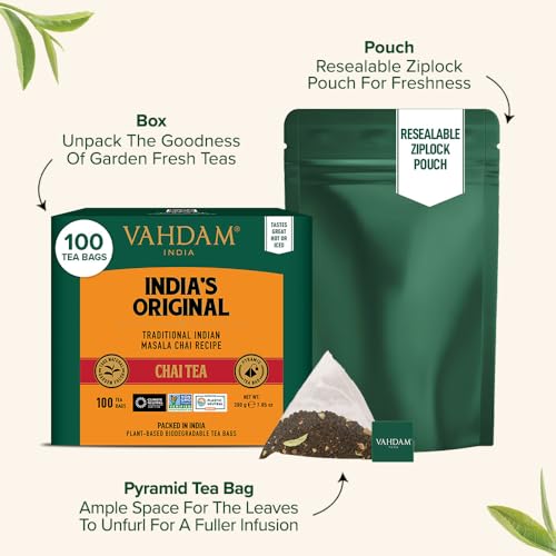image for VAHDAM, India's Original Masala Chai Tea Bags (100 Count) Non GMO, Glu
