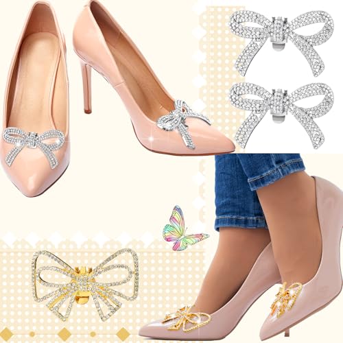 Image of XunYee 12 Pcs Rhinestone Bow Shoe Clips Buckle Decorative Bow Clips for Shoes Elegant Removable Shoe Charms for Women, 6 Style