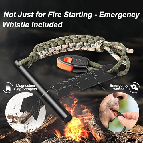 Clwryviduu Survival Fire Starter, 4 Inch Ferro Rod, Flint Fire Starters for Hiking and Camping, Flint and Steel Survival Tool with Paracord and Emerge