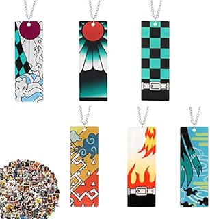 Zaky 26 Pcs Demon Slayer Tanjiro Necklace Set Anime Pendant Cartoon Sticker Kimetsu No Yaiba Hanafuda Necklace Anime Cosplay Jewelry for Women and Girl