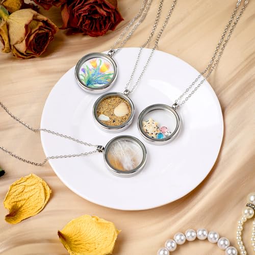 Highergo 6 Pcs Locket Necklace DIY Floating Round Locket Pendant Floating Memory Necklace for Women Friendship Memory Nostalgic4