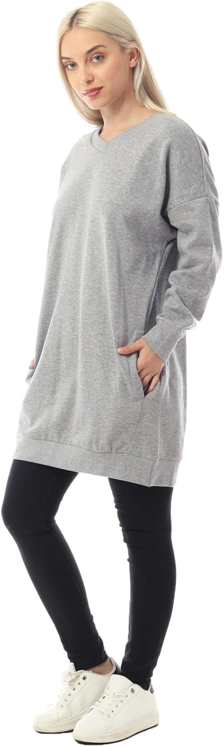 MixMatchy Women's Oversized Sweatshirts V-Neck Long Sleeve Tunic Pullover Fleece Sweater S-3X - Image 3