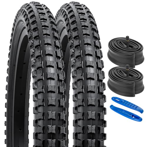 YunSCM 2本セット,20 2.35 タイヤ,20x2.35 58-406 自転車タイヤ+ 20x2.10/2.40 チューブ 米式バルブ32mm +タイヤレバー,適用 20インチ 2.35 マウンテンバイク、クロスバイク,Y-1098