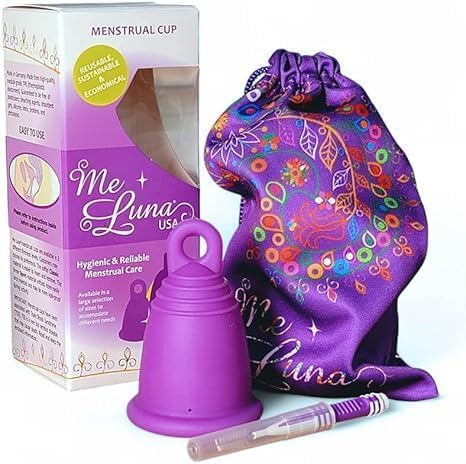 Most Customizable Menstrual Cup with Ring Handle | MeLuna Me Luna | Comfortable Period Cup Reusable Cup | Tampon Pad Alternative for All Body Types | Classic (Clear, Small)