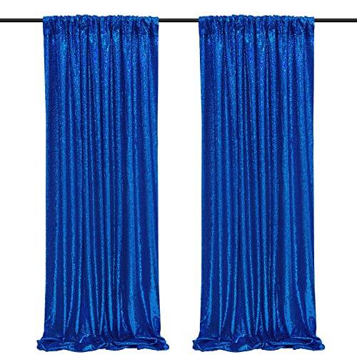 Image of Royal Blue Sequin Backdrop Curtains,2 Panels 2FTx8FT Blue Curtain Backdrop Glitter Party Decorations Background Drapes for Wedding Birthday Anniversary Graduation Photo Booth Decor