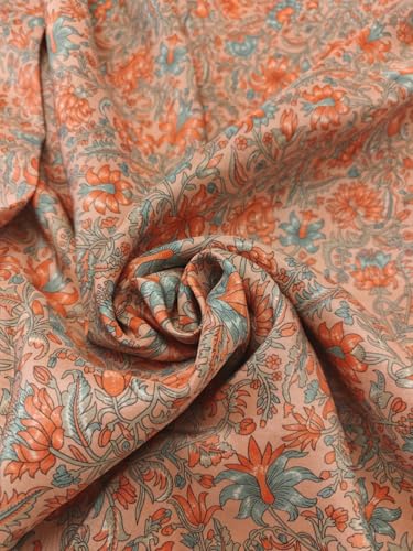 Tissu crêpe 100% pure soie imprimé floral saumon 21,35 momme 137cm