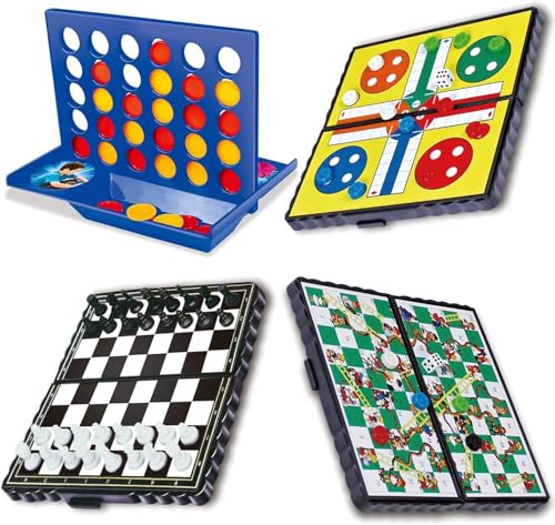 Saijer Jogo 4 Em Linha, Jogo de Viagem Quatro Jogos Conecta 4 Conecta Quatro em Linha Xadrez Internacional Xadrez de Serpente Jogo de Mesa (4PCS)
