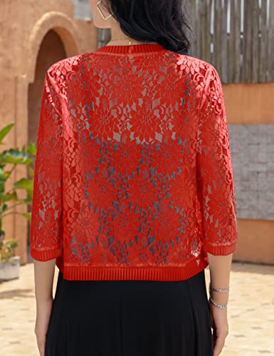 Image of FindThy Women's Floral Lace Shrug Cardigan 3 /4 Sleeve Crochet Bolero Jacket