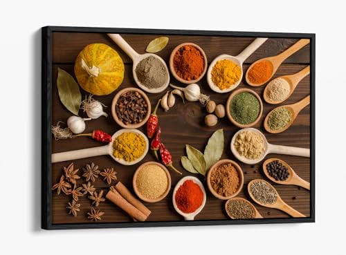 Impression sur toile d'épices de cuisine de qualité supérieure avec cadre noir