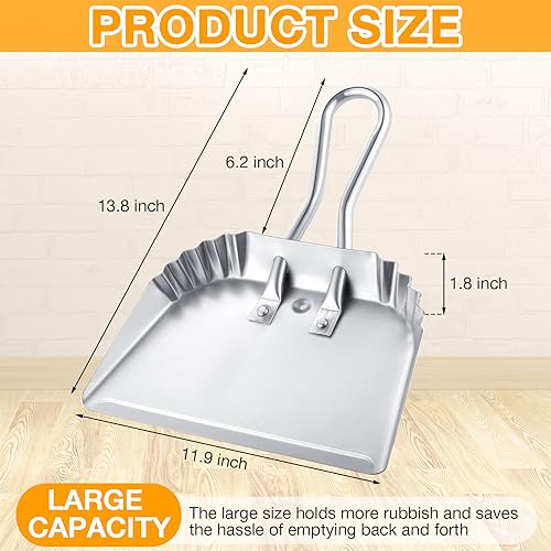 mumufy 4 pack 12 inch heavy duty metal dustpan large wide dust pans for household handheld wide scooper and debris cleaning tool ideal for home and commercial use silver