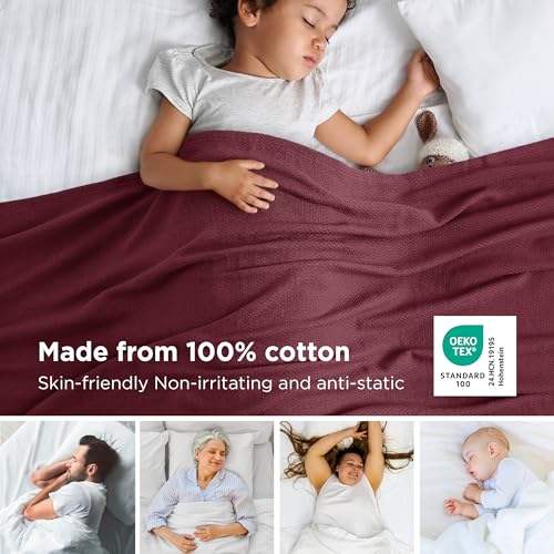 Image of Bedsure 100% Cotton Blanket, Herringbone Weave, Throw XL, Red