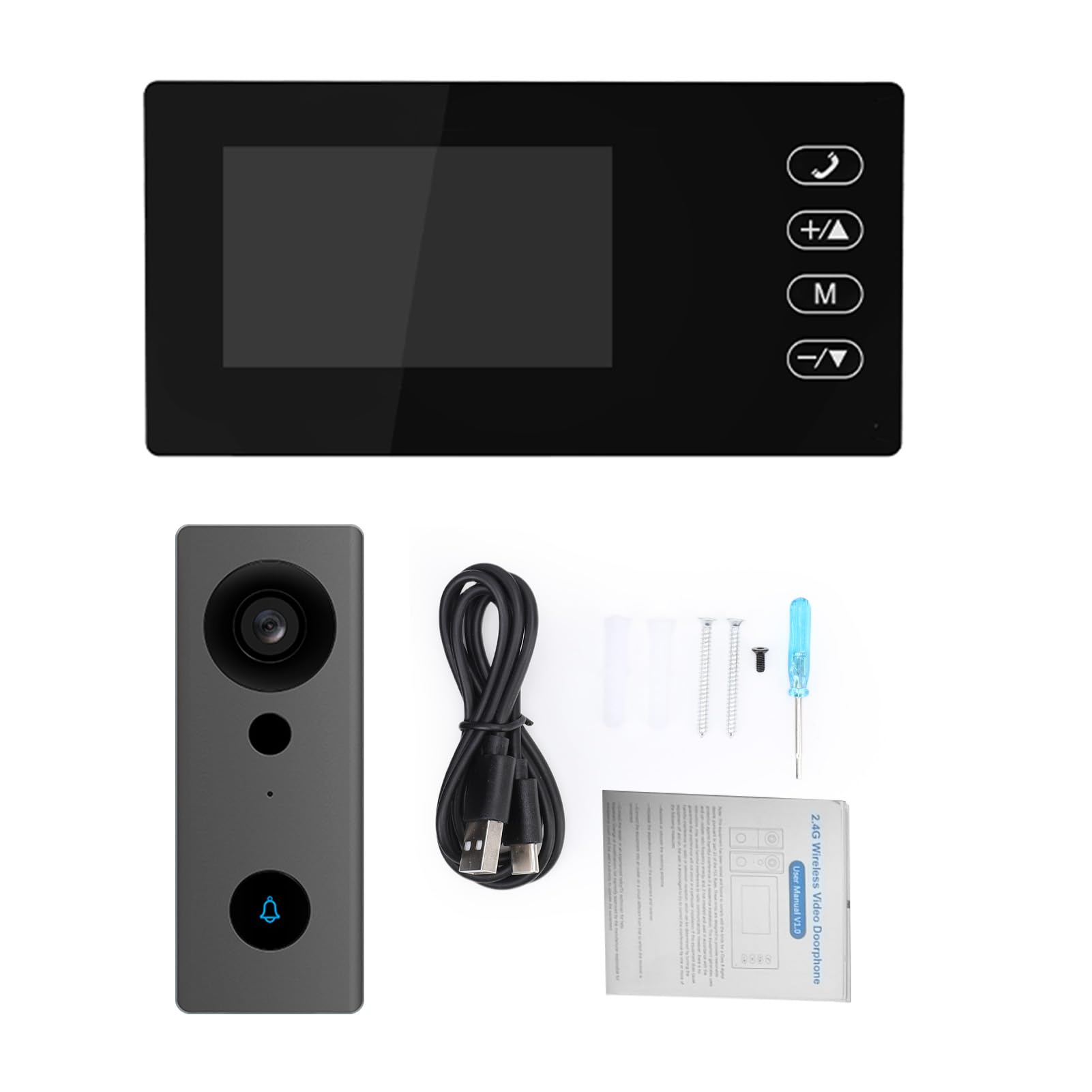 Cámara de Timbre de Video Inalámbrica 2.4G con Pantalla de Visualización Kits de Cámara de Videoportero con Pantalla IPS de 4.3 Pulgadas Visualización Nocturna Intercomunicador (Negro)