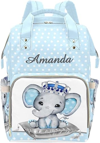 Mochila personalizada de elefante para pañales con nombre personalizado de enfermería bolsas de bebé hombro bolsa de viaje Daypack, Personalizado 4,