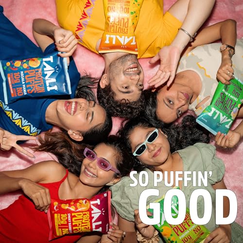 Image of Taali Protein Puffs - Try All Flavors |Roasted-Not Fried| 100% Veg |No Palm Oil, No Maida, No Preservatives|Cheeseballs 2.0, 60gm (Pack of 12)(Masala Mania, Cheese & Herb, Smoky Barbeque, Pudina Punch,Cream & Onion, Korean Puff - 2 Pieces each)