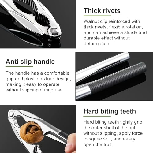 Schiaccianoci, 2 Pezzi Schiaccianoci Acciaio Inox, Multifunzione Nut Sheller Tool, Schiaccianoci in Metallo con Impugnatura Antiscivolo per Noci Mandorle Nocciole Frutti di Mare - immagine 5